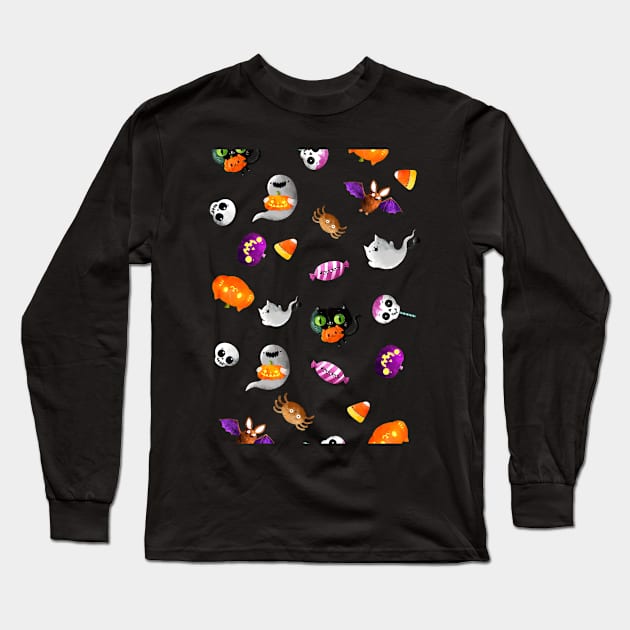 Cute Happy Halloween Season Pattern Long Sleeve T-Shirt by Bramblier